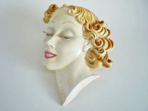 W. Goebel 'Lady with Curls' Art Deco Wall Mask Ri.32 c1930