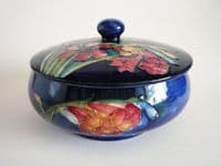 Walter Moorcroft Blue 'Spring Flowers' Large Covered Bowl c1950 (Sold)