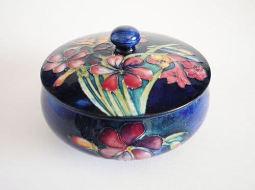 Walter Moorcroft Blue 'Spring Flowers' Large Covered Bowl c1950 (Sold)