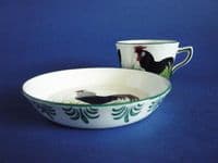 Wemyss Ware 'Black Leghorn Cockerel and Hens' Cup and Saucer c1900