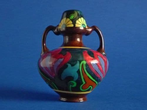 Wileman Intarsio Miniature Two Handled Vase by Frederick Rhead c1898