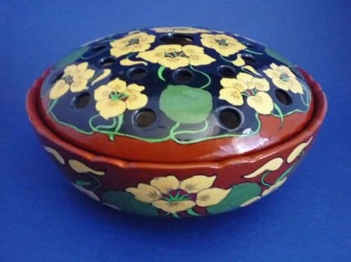 Wileman Intarsio 'Nasturtium' Rose Bowl and Cover by Frederick Rhead c1898