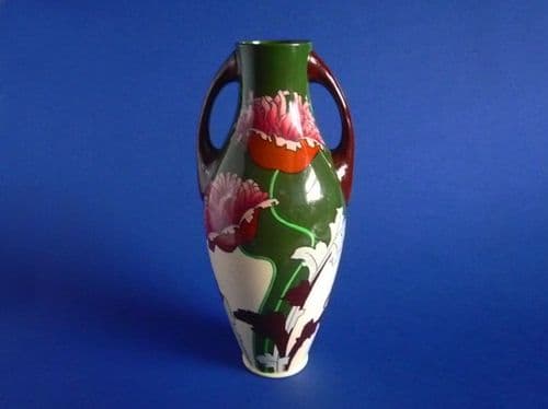 Wileman Intarsio 'Oriental Poppy' Two Handled Vase by Frederick Rhead c1900