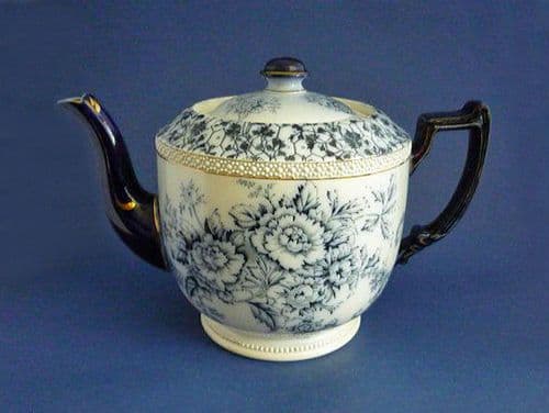 Wiltshaw and Robinson Carlton Ware 'Peony' Flow Blue Teapot c1900 (Sold)