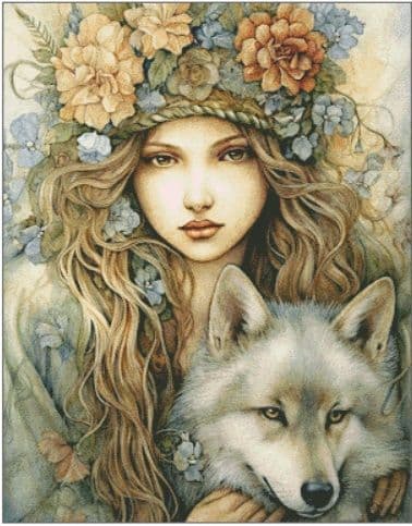 Vintage Lady and her Wolf