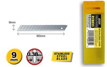 10 pieces of Olfa AB-10S, Stainless Steel 9mm Snap Off Blades, in protective tube