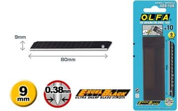 10 pieces of Olfa ABB-10 Excel Black, 9mm Snap Off Blades, in protective tube