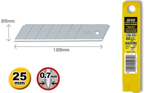20 pieces of Olfa HB-20, 25mm Snap Off Blades in protective tubes
