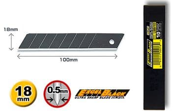 20 pieces of Olfa LBB-10 Excel Black, 18mm Snap Off Blades, in protective tube