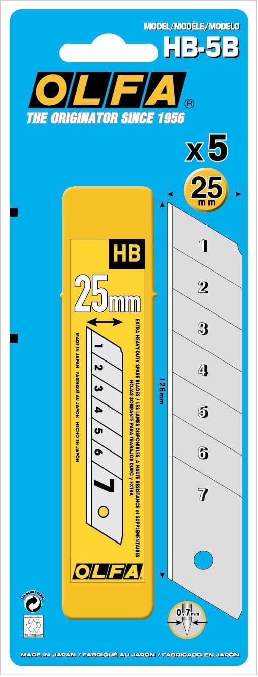5 pieces of Olfa HB-5B, 25mm extra heavy duty snap off blades