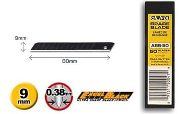 50 pieces of Olfa ABB Excel Black, 9mm Snap Off Blades, one pack of ABB-50 blades