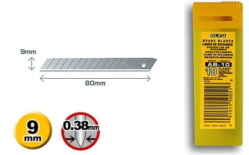 60 pieces of Olfa AB-10, 9mm Snap Off Blades, in protective tubes with integrated disposal bin