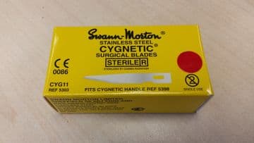 Cygnetic CYG11 No.11 scalpel blades, sterile stainless steel, in single peel packs - box of 50