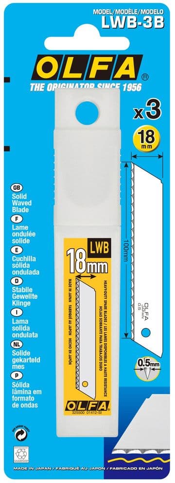 Olfa LWB-3B solid waved blades, 18mm, pack of 3 blades