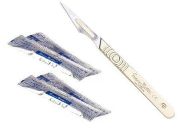 Swann Morton No.4 graduated stainless steel scalpel handle plus 50 pieces of No.25A scalpel blades