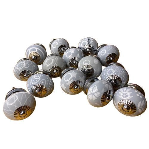 14 Grey and White Painted Knobs