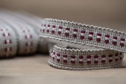 19mm cotton trim - Taupe & Red