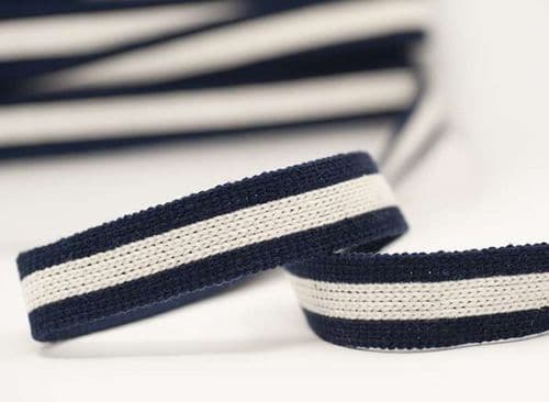 25mm wide multi coloured webbing navy ecru