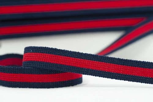 25mm wide multi coloured webbing navy red
