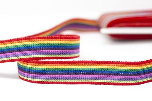 25mm wide multi coloured webbing rainbow