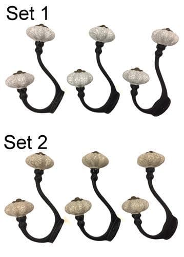 3 x black hooks with crackle knobs