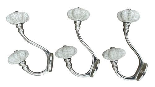 3 x Silver Hooks with Cream Crackle Knob