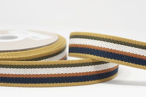30mm cotton mix heavy duty webbing - mustard/navy/ecru/brown/khaki