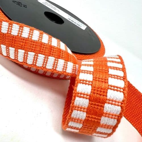 30mm cotton mix heavy duty webbing - orange/white