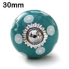 30mm turquoise/white spots