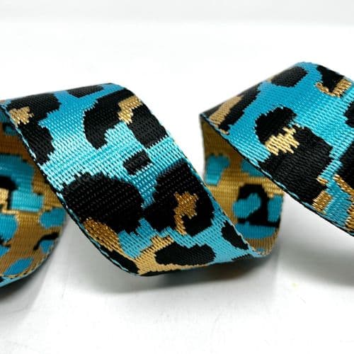 38mm Animal Webbing - Turq/Black/Gold