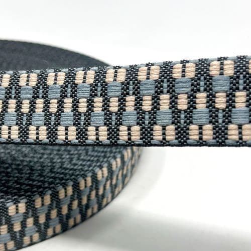 38mm tapestry webbing - black/silver/stone