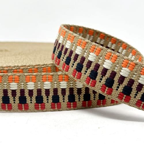 38mm tapestry webbing -red/navy/orange