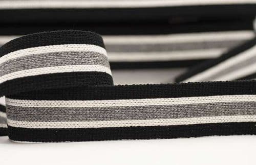 40mm wide multi coloured webbing black ecru grey