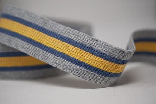 40mm wide multi coloured webbing- grey blue gold