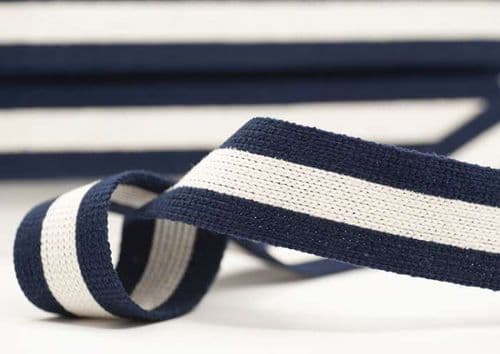 40mm wide multi coloured webbing navy ecru