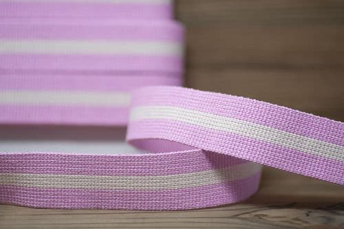 40mm wide multi coloured webbing- pink ecru