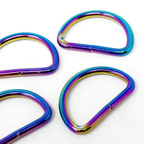 5 x 25mm metal d-rings - rainbow