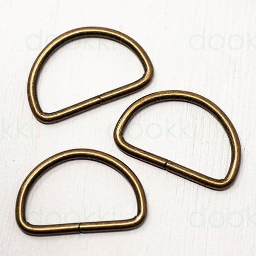5 x 32mm metal d-rings - antique brass