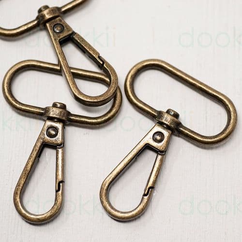 5 x 32mm snap hooks - antique brass