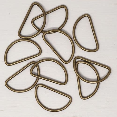 5 x 38mm metal d-rings - antique brass