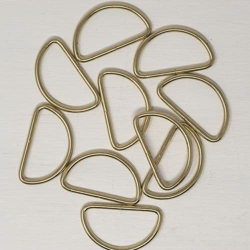 5 x 38mm metal d-rings - bright brass