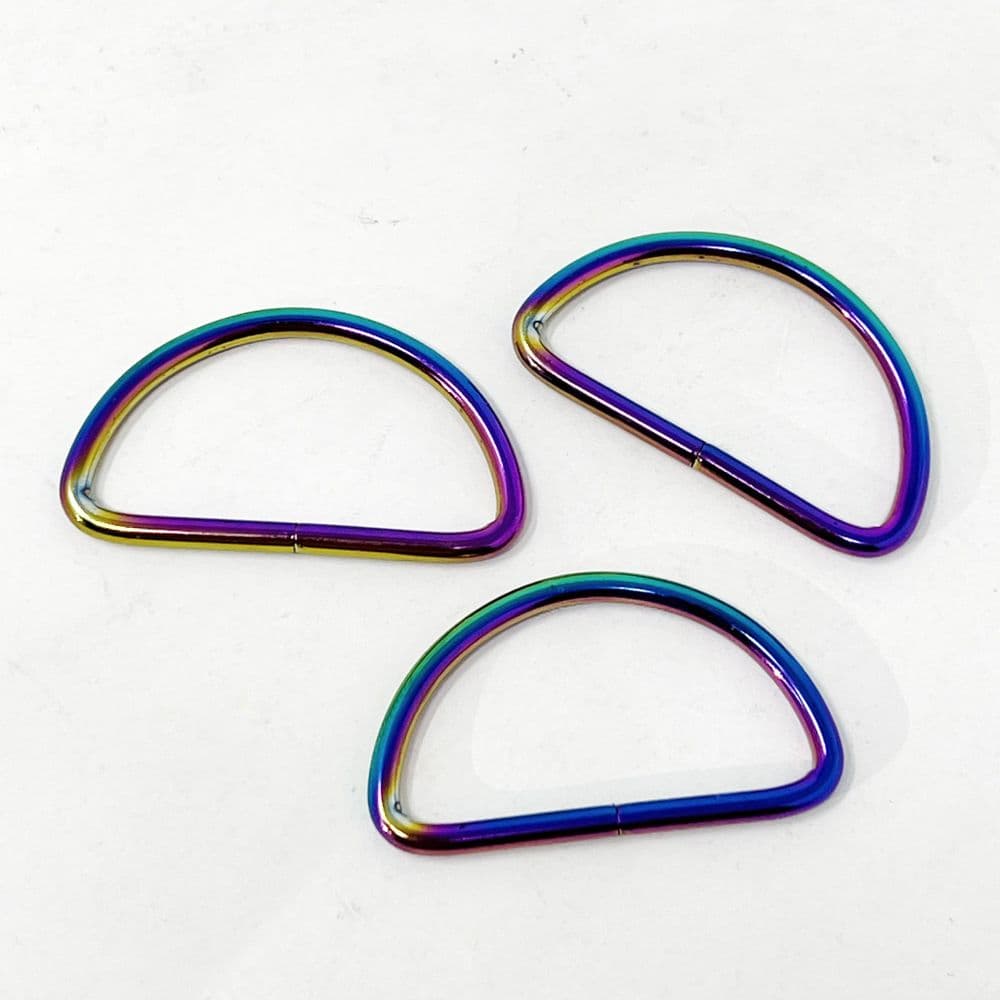 5 x 38mm metal d-rings - rainbow