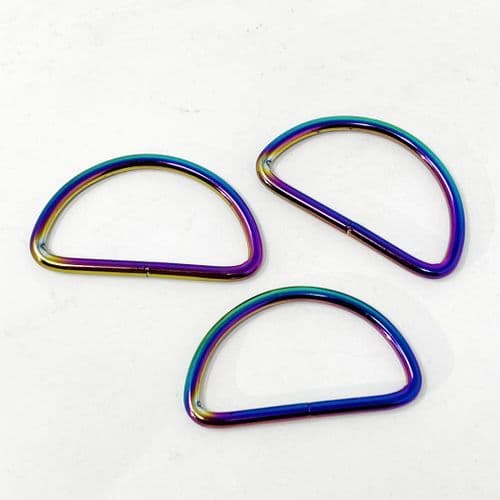 5 x 38mm metal d-rings - rainbow