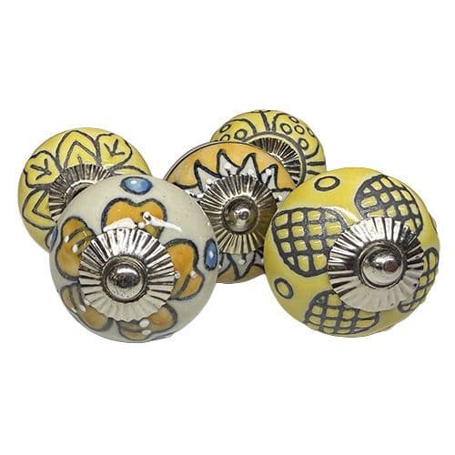 5 Yellow Etched Knobs