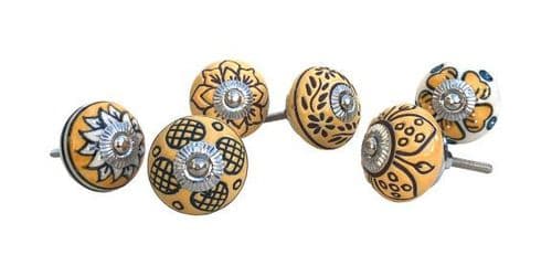 6 Yellow Etched Knobs