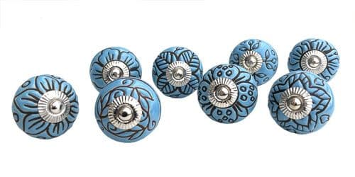 8 Blue Etched Knobs