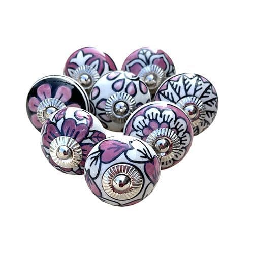 8 Pink Patterned Knobs
