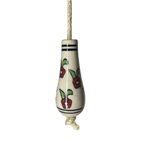 Ceramic light  pull -  border red flower  inc jute rope