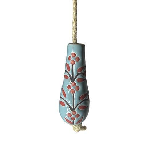 Ceramic light  pull -  turquoise red flower inc jute rope