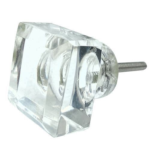 Clear Cut Glass Square Knob
